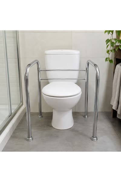 Yaşlı ve Engelli İçin Klozet Tutunma Barı - Yere Montajlı, 50-65 cm Genişliği Ayarlanabilir Tuvalet Destek Barı